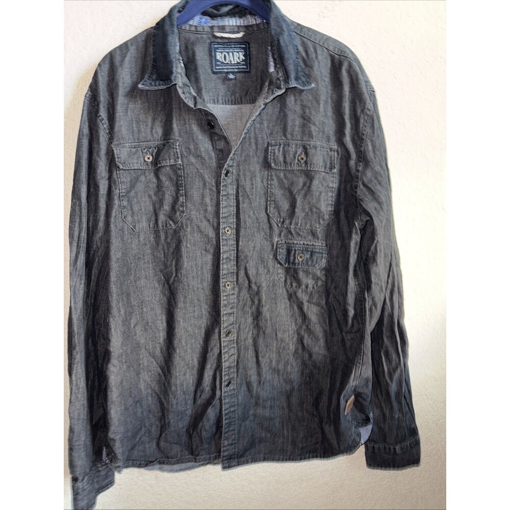 Roark Button Down Shirt Long Sleeve Black Denim Mens L Grunge Biker Preppy Cargo